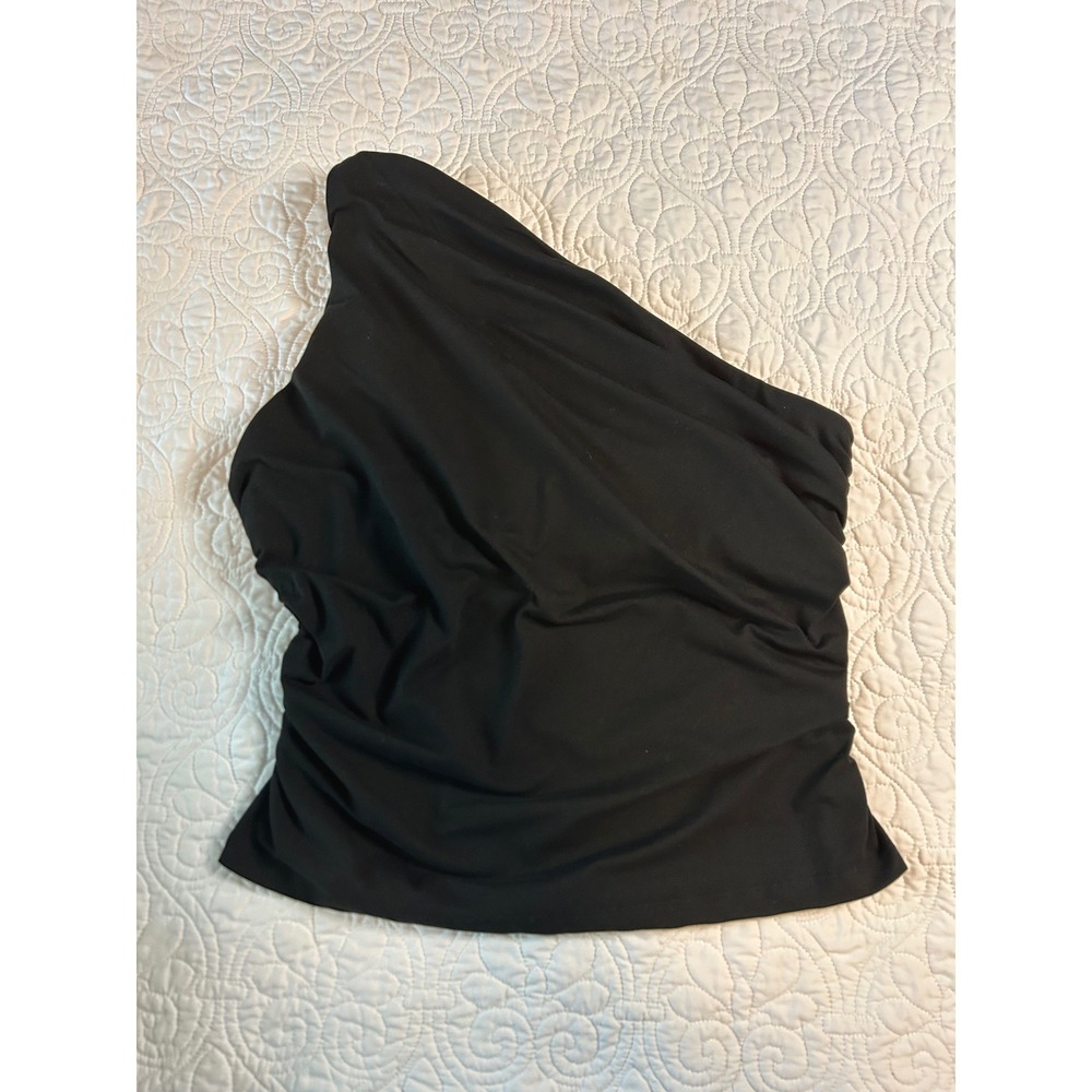 Trendy Queen Womens Black One Shoulder Ruched Side Sleeveless Top XL Solid